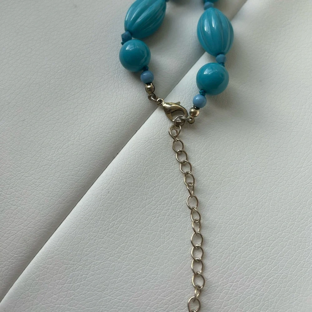 Vintage Retro Boho Aqua Chunky Beaded Necklace